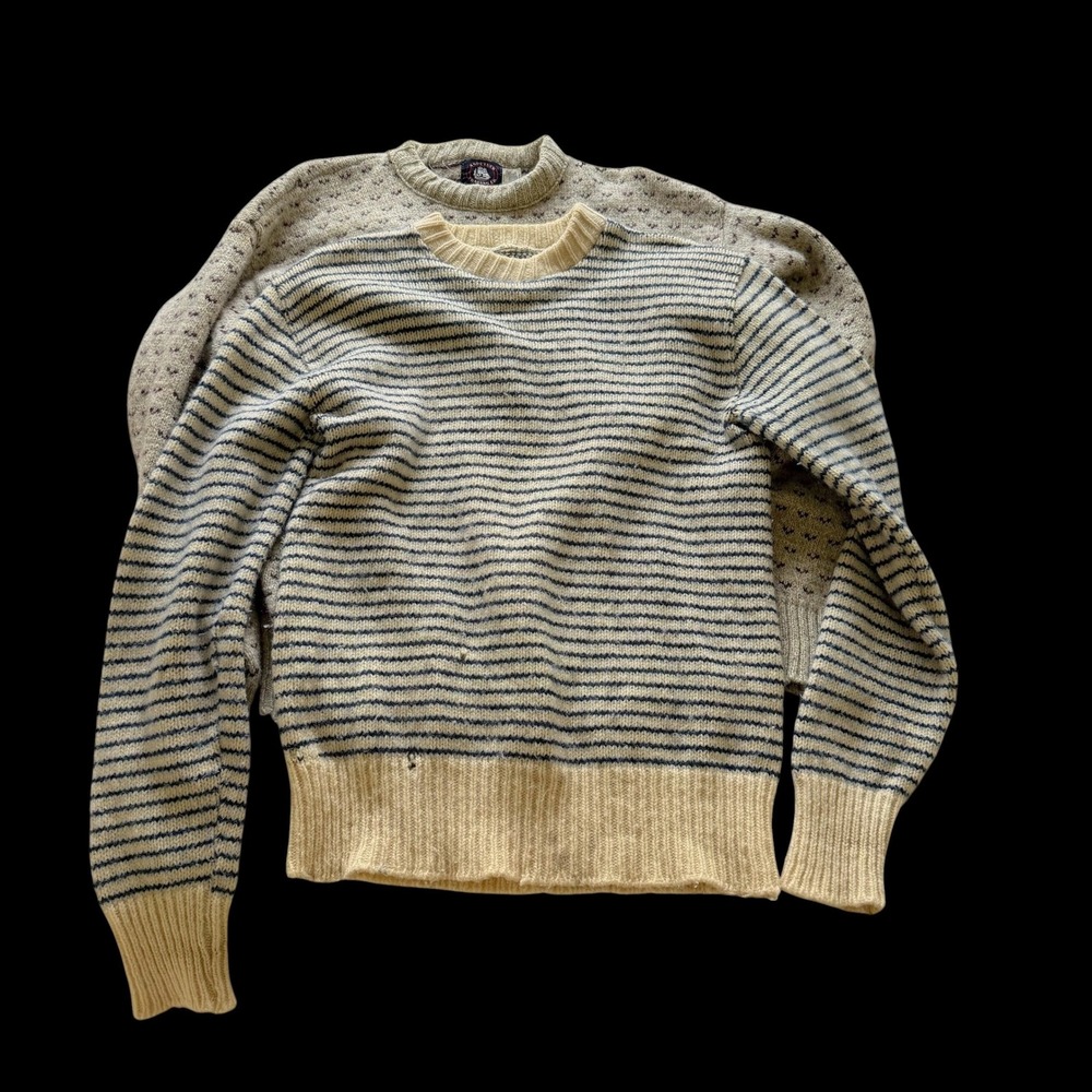 Vintage Bundle Lot 2 Nautical Striped 100% Wool Knit Sweater Distressed L